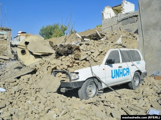 The site of a suicide bomb attack near a building used by the Office of the United Nations High Commissioner for Refugees (UNHCR) in Kandahar on October 31.
