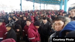 Kazakh oil workers in Zhanaozen participate in a mass strike for better pay and conditions in 2010. Proposed new legislation could make such industrial action illegal.