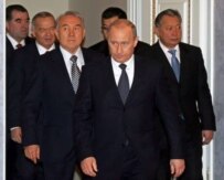 Russia's Putin (center) welcomes Central Asian leaders to St. Petersburg in January. Karimov is third from the left. (epa)