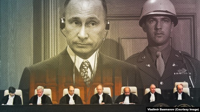 Коллаж с сайта Владимира Басманова, иллюстрирующий обращение в Международный Трибунал в Гааге