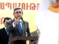 Serzh Sarkasian speaking at a campaign rally in Yerevan earlier this month (AFP)