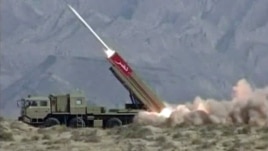 A Pakistani military handout from April 2011 of a test-firing of the Hatf IX (NASR) missile at an undisclosed location.