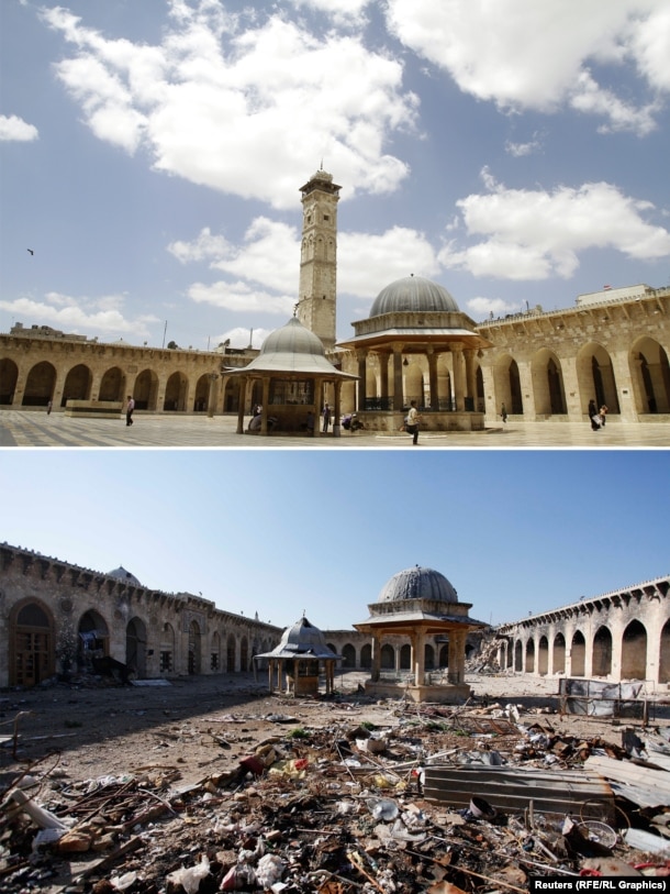 The Umayyad mosque in the Old City of Aleppo. The historic district, built in the 12th to 16th centuries, became a UNESCO World Heritage Site in 1986.