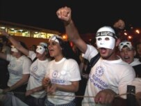 Opposition supporters turned out to protest in Tbilisi soon after polls closed on May 21 (epa)