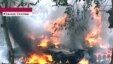 Georgia -- A TV grab shows a Georgian tank burning in Tskhinvali, 08Aug2008