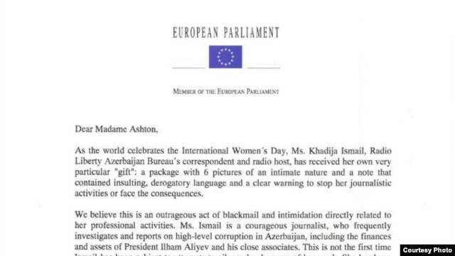Scan of letter to President Ilham Aliyev by members of  EU Parliament in support of Khadija Ismailova, Mar2012