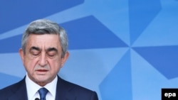 Armenian President Serzh Sarkisian at NATO's headquarters in Brussels