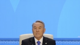 Kazakh President Nursultan Nazarbaev attends the Nur Otan political party congress in Astana today.