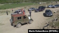 Protesters outside of the Centerra mine in May (file photo)