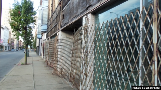 Closed shops line S. 4th Street in Steubenville, Ohio