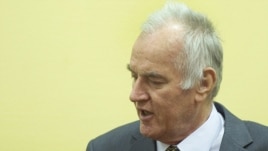 Former Bosnian Serb army commander Ratko Mladic at his trial at the International Criminal Tribunal for the former Yugoslavia in The Hague.