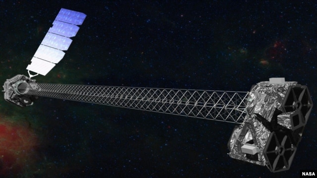 An artist's concept of the NuSTAR satellite in orbit (image courtesy NASA/JPL-Caltech)