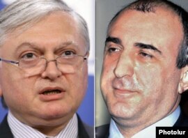 Eduard Nalbandian, Armenia's foreign minister (left), and his Azerbaijani counterpart, Elmar Mammadyarov