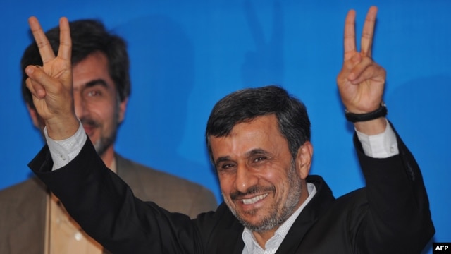 Iranian President Mahmud Ahmadinejad gestures during a press conference as part of the Bali Democracy Forum.