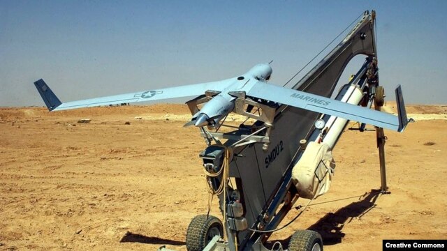 A file photo of a ScanEagle drone, described as a low-cost, long-endurance unmanned aerial vehicle built by a Boeing subsidiary