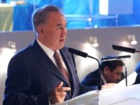 Kazakh President Nursultan Nazarbaev speaks at a congress of the country's ruling Nur Otan party in July (file photo) (official site)