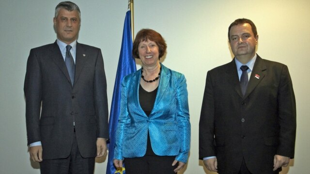 Hashim Thaci, Catherine Ashton i Ivica Dačić na sastanku u Briselu