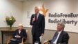 RFE/RL President Kevin Klose, flanked by Russian human rights leader Lyudmila Alekseyeva (left) and journalist and author David Satter (right) at a Washington, D.C., reception to mark the 60th anniversary of Radio Liberty