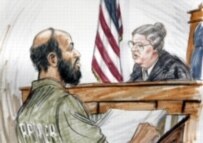 A courtroom artist's depiction of Zacarias Moussaoui's trial