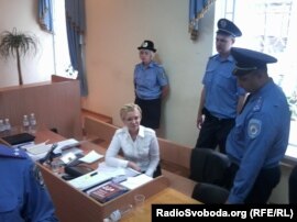Yulia Tymoshenko in the Kyiv courtroom on August 15