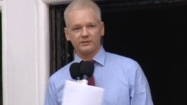 Julian Assange spoke from the balcony of Ecuador's London embassy.