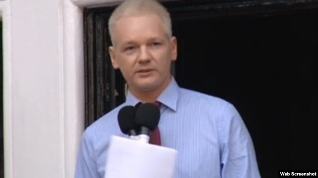Julian Assange spoke from the balcony of Ecuador's London embassy.