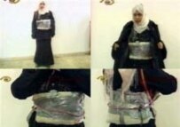 Sajida al-Rishawi and her defused explosive belt as seen on television (AFP)