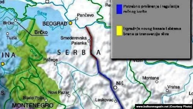 Deo mape potencijalnog kanala Dunav-Morava-Vardar