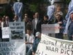 Demonstrators protest against President Karimov at the Uzbek Embassy in Brussels on the first anniversary of the bloodshed