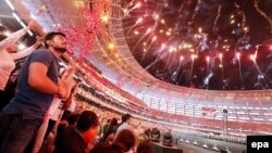 Fireworks explode during the lavish opening ceremony for the 2015 European Games at the Baku Olympic Stadium in Azerbaijan.