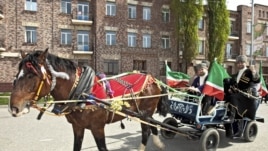 Kadyrov, on his way to celebrate Chechen Language Day in Grozny on April 25, 2010.