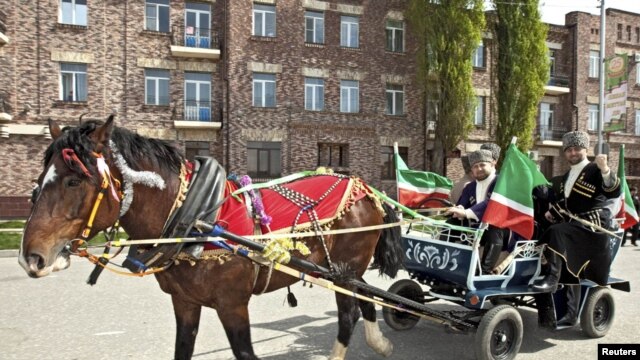Kadyrov, on his way to celebrate Chechen Language Day in Grozny on April 25, 2010.