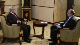 Armenia -- President Serzh Sarkisian gives an interview to RFE/RL Armenian Service Director Hrair Tamrazian, 19Jan2013