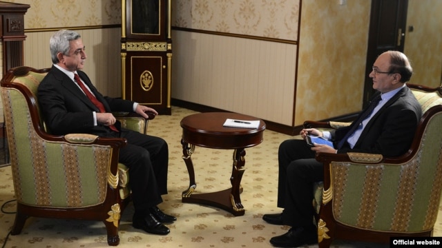 Armenia -- President Serzh Sarkisian gives an interview to RFE/RL Armenian Service Director Hrair Tamrazian, 19Jan2013