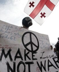 Georgians demonstrating in front of the Russian Embassy in Tbilisi on October 4 (epa)
