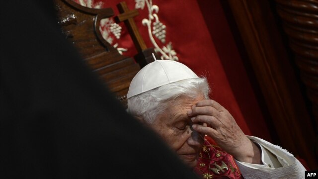 Pope Benedict XVI gestures at the St. Paul Cathedral in the Mount Lebanon village of Harissa, northeast of Beirut, on the first day of his visit to Lebanon.