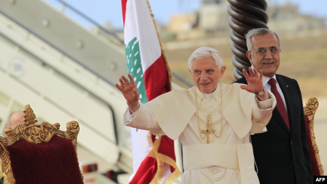 Pope Benedict XVI arrives in Lebanon.