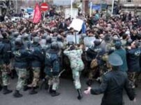 Iranian students clashed with police at another protest at the British Embassy in April (Fars)