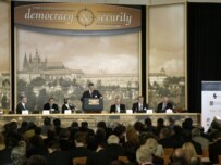 The opening of the Democracy and Security conference in Prague today (RFE/RL)