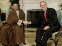 Al-Hakim (left) with President Bush in Washington today (epa)