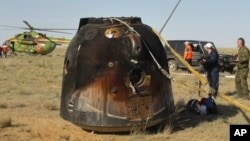A Russian Soyuz space capsule after a landing on May 24, 2011.