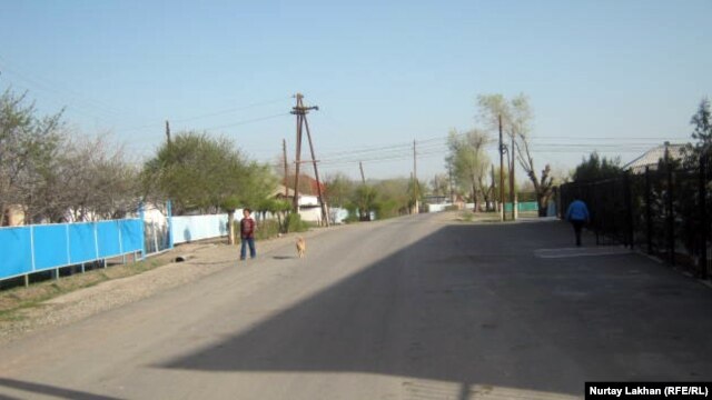 Туғанбай ауылындағы Әбдіхан Тойбаев көшесі. Алматы облысы, Талғар ауданы, 12 сәуір 2013 жыл.