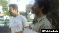 Some of the "starred students" protest in front of the Iranian state broadcaster's offices on June 7.