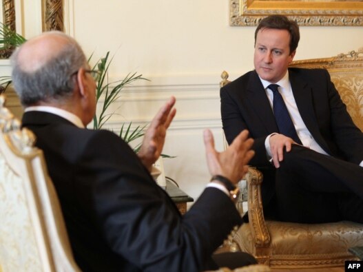 دیوید کامرون، نخست وزیر بریتانیا، در دیدار با همتای مصری خود در قاهره