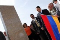 Artur Bagdasarian, speaker of the Armenian parliament, at the unveiling of a memorial to the Armenian 'genocide' in Marseille this April (epa)