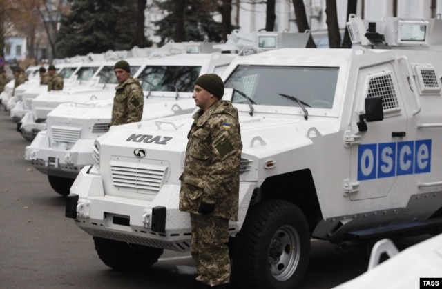 A November 13 ceremony to hand over armored vehicles for the OSCE to use in its monitoring mission