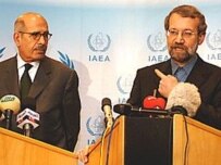 Larijani (left) met with el-Baradei in Vienna on June 22 (official photo)