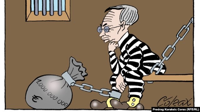 Karikatura Predraga Koraksića Coraxa nakon što je Miškoviću 12. decembra određen pritvor