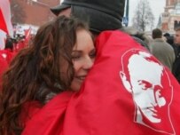 Members of the pro-Kremlin youth group Nashi (Ours) hold a rally near Red Square in central Moscow (AFP)