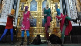 Pussy Riot members protested in a Moscow cathedral in February.